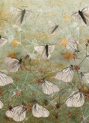 Estor enrollable de tela con diseño de mariposas en el prado