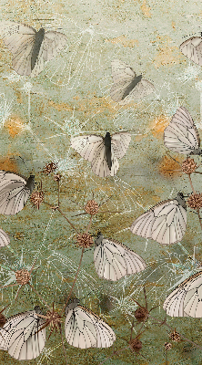 Estor enrollable de tela con diseño de mariposas en el prado