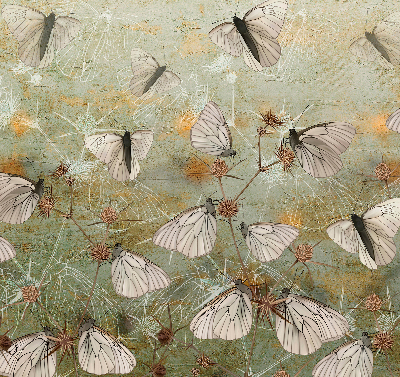 Estor enrollable de tela con diseño de mariposas en el prado