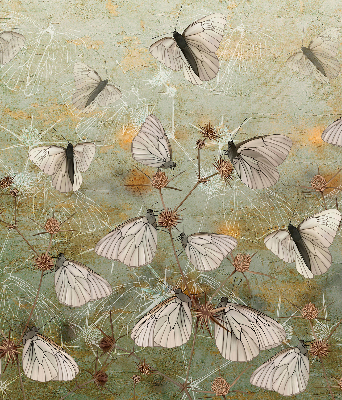 Estor enrollable de tela con diseño de mariposas en el prado