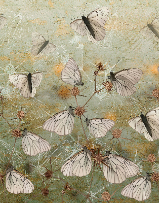 Estor enrollable de tela con diseño de mariposas en el prado