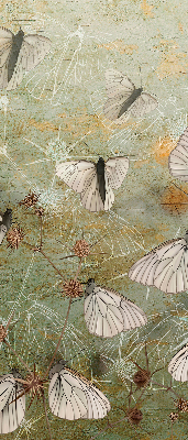 Estor enrollable de tela con diseño de mariposas en el prado