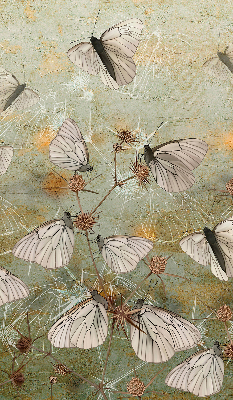 Estor enrollable de tela con diseño de mariposas en el prado