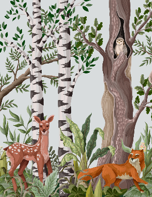 Estor decorativo con diseño de animales del bosque