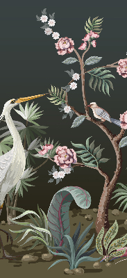 Estor opaco con diseño de pájaros junto al árbol