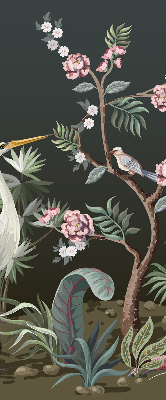 Estor opaco con diseño de pájaros junto al árbol