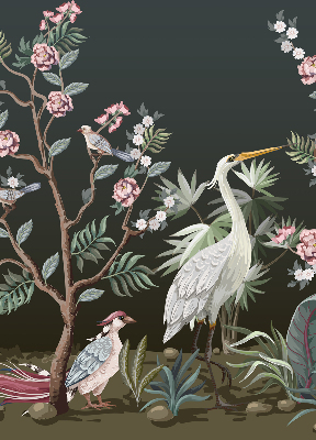Estor opaco con diseño de pájaros junto al árbol
