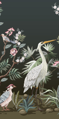 Estor opaco con diseño de pájaros junto al árbol