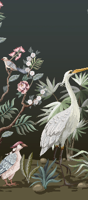 Estor opaco con diseño de pájaros junto al árbol