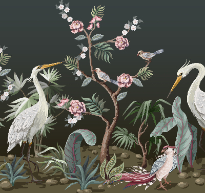 Estor opaco con diseño de pájaros junto al árbol