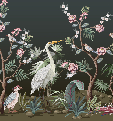Estor opaco con diseño de pájaros junto al árbol
