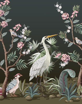 Estor opaco con diseño de pájaros junto al árbol
