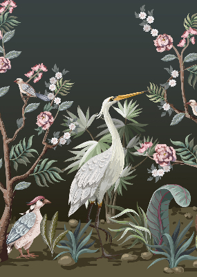 Estor opaco con diseño de pájaros junto al árbol