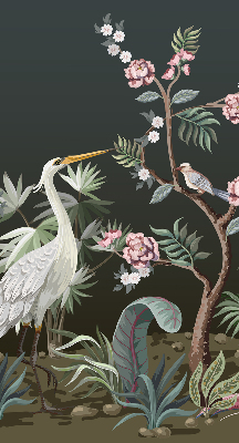 Estor opaco con diseño de pájaros junto al árbol