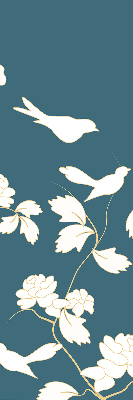 Estor decorativo con pájaros blancos sobre flores blancas