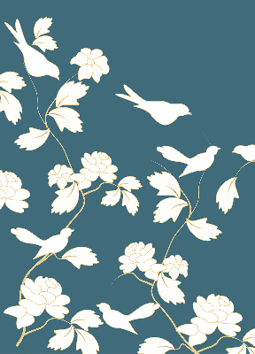 Estor decorativo con pájaros blancos sobre flores blancas