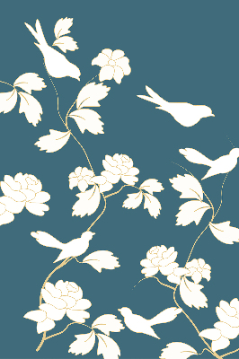Estor decorativo con pájaros blancos sobre flores blancas
