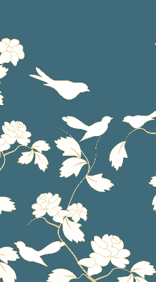 Estor decorativo con pájaros blancos sobre flores blancas