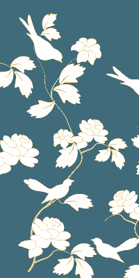 Estor decorativo con pájaros blancos sobre flores blancas