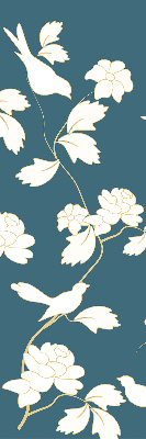 Estor decorativo con pájaros blancos sobre flores blancas