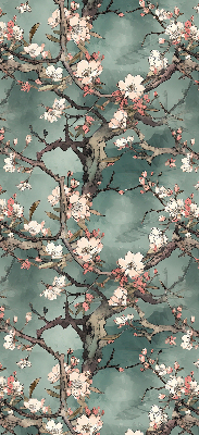 Estor opaco con diseño de flores en el árbol