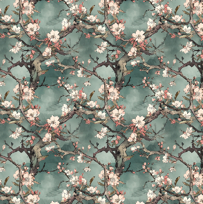 Estor opaco con diseño de flores en el árbol