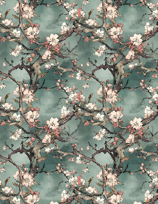 Estor opaco con diseño de flores en el árbol