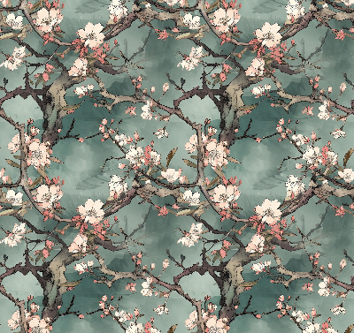 Estor opaco con diseño de flores en el árbol
