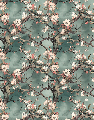 Estor opaco con diseño de flores en el árbol