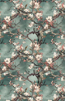 Estor opaco con diseño de flores en el árbol