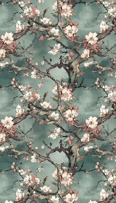 Estor opaco con diseño de flores en el árbol