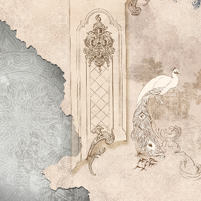 Estor decorativo con diseño de pájaros antiguos