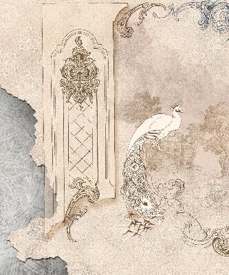 Estor decorativo con diseño de pájaros antiguos
