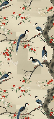 Estor opaco con diseño de pájaros en un árbol