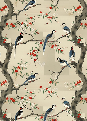 Estor opaco con diseño de pájaros en un árbol