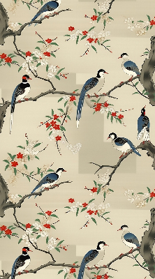 Estor opaco con diseño de pájaros en un árbol