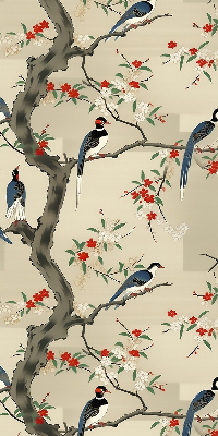 Estor opaco con diseño de pájaros en un árbol