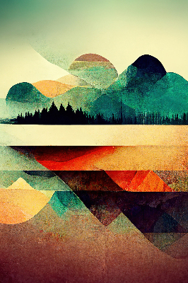 Estor decorativo con diseño de montañas abstractas