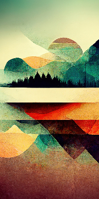 Estor decorativo con diseño de montañas abstractas