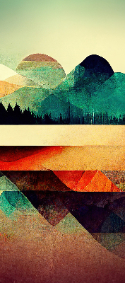 Estor decorativo con diseño de montañas abstractas