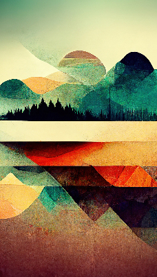 Estor decorativo con diseño de montañas abstractas