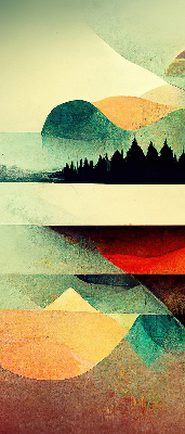 Estor decorativo con diseño de montañas abstractas