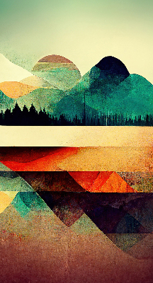 Estor decorativo con diseño de montañas abstractas