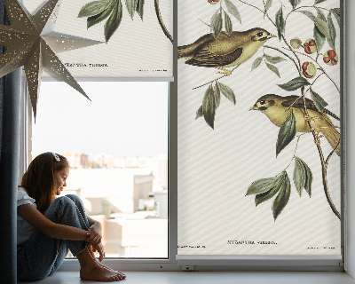 Estor opaco con diseño de pájaros en un árbol