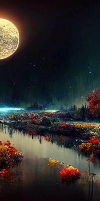 Estor decorativo río a la luz de la luna