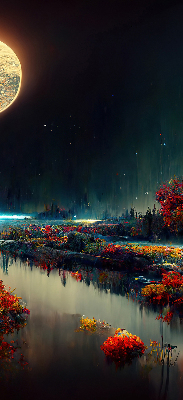 Estor decorativo río a la luz de la luna