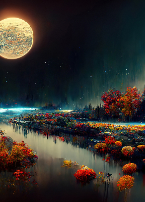 Estor decorativo río a la luz de la luna
