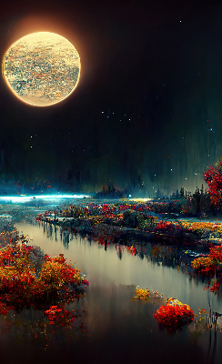 Estor decorativo río a la luz de la luna