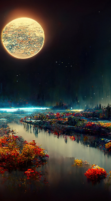 Estor decorativo río a la luz de la luna