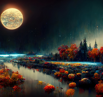 Estor decorativo río a la luz de la luna